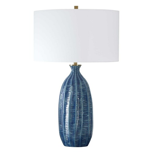 The Uttermost Company Bixby Blue & Antique Brass Table Lamp with Drum Shade