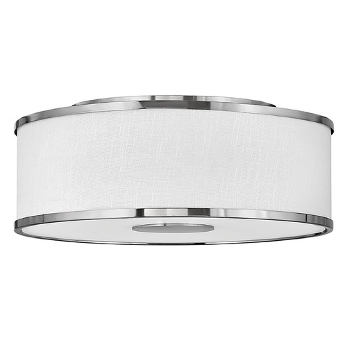 Hinkley Halo Medium LED Flush Mount in Nickel & Off White Linen by Hinkley Lighting 42008BN