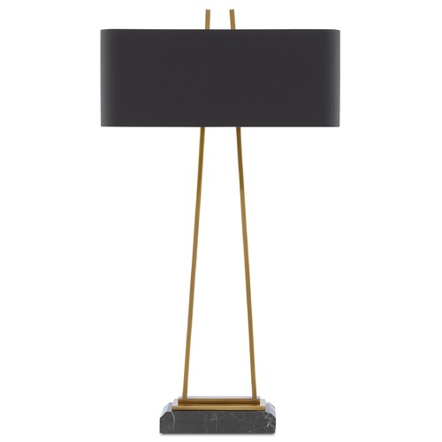 Currey and Company Lighting Currey and Company Adorn Antique Brass / Black Table Lamp with Rectangle Shade 6000-0566