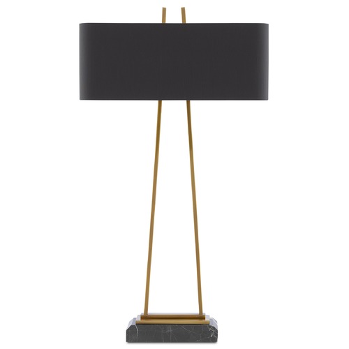Currey and Company Adorn Antique Brass / Black Table Lamp with Rectangle Shade