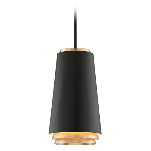 Fahrenheit 12.50-Inch LED Pendant in Textured Black & Gold Leaf by Troy Lighting