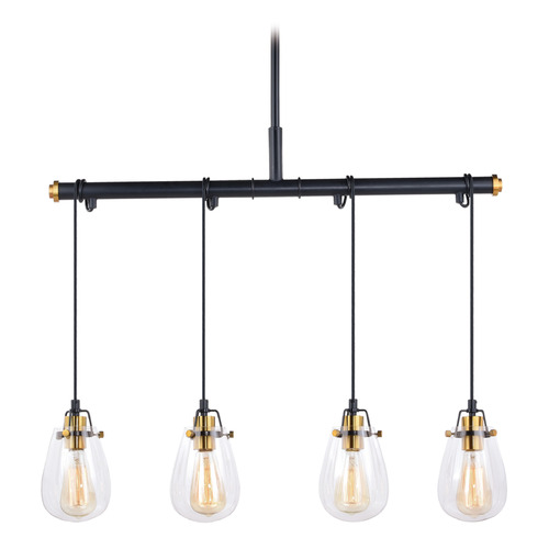 Vaxcel Lighting Vaxcel Lighting Kassidy Black & Natural Brass Island Light with Teardrop Shade P0234