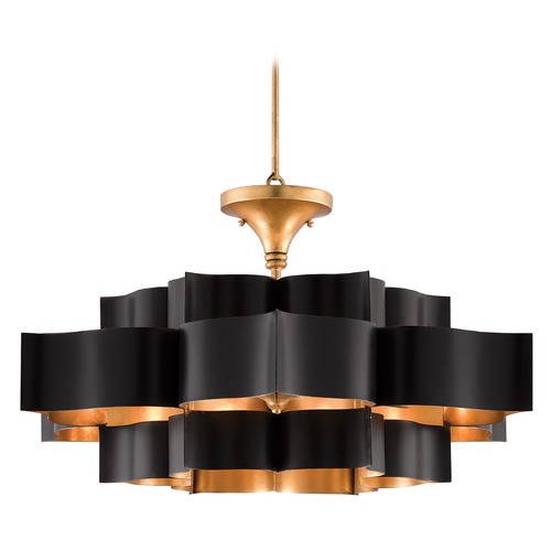Grand Lotus 30-Inch Chandelier in Satin Black/Gold Leaf by Currey & Co