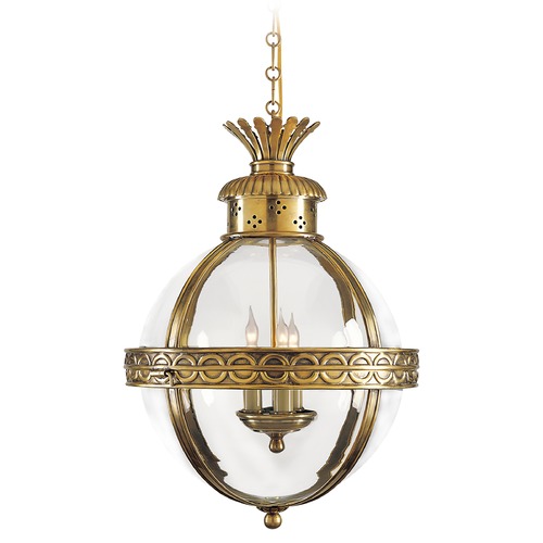 Visual Comfort Signature Collection E.F. Chapman Banded Globe Lantern in Antique Brass by Visual Comfort Signature CHC2111ABCG