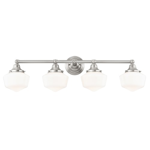 Design Classics Lighting Schoolhouse Bathroom Light Satin Nickel White Opal Glass 4 Light 31.625 Inch Length WC4-09 GF6