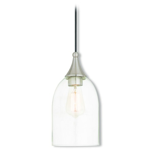 Livex Lighting Livex Lighting Art Glass Mini Pendant Brushed Nickel Mini-Pendant Light with Bowl / Dome Shade 40608-91