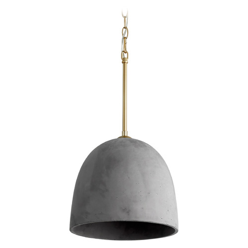 Dune 12-Inch Concrete Pendant in Aged Brass by Oxygen Lighting
