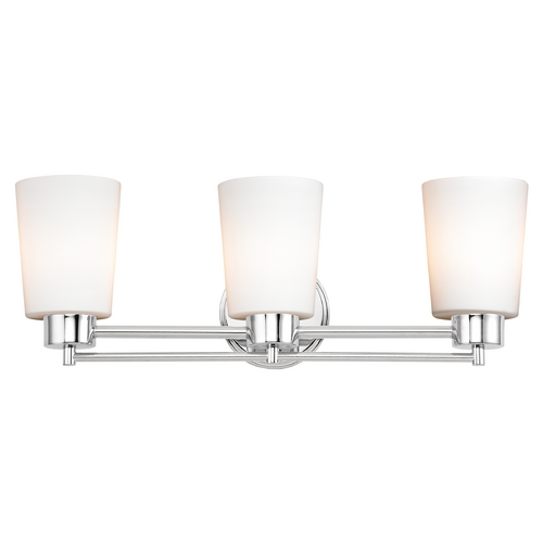 Modern Bathroom Light with White Glass in Chrome Finish