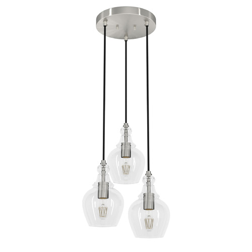 Hunter Fan Company Maple Park Brushed Nickel Multi-Light Pendant with Bowl / Dome Shade