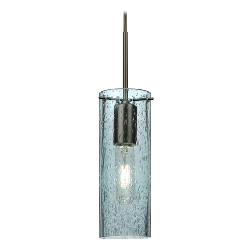 Blue Seeded Glass Mini-Pendant Light Bronze Juni by Besa Lighting
