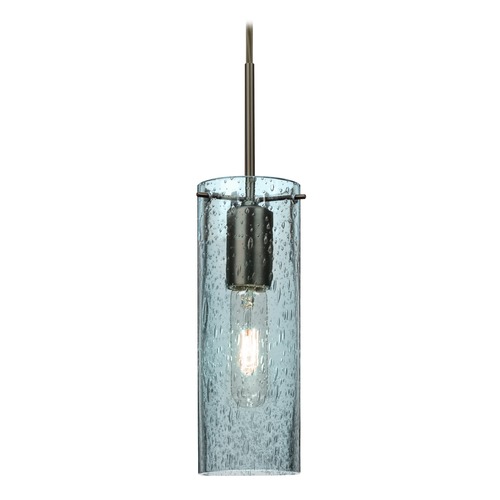 Besa Lighting Blue Seeded Glass Mini-Pendant Light Bronze Juni by Besa Lighting 1JT-JUNI10BL-BR