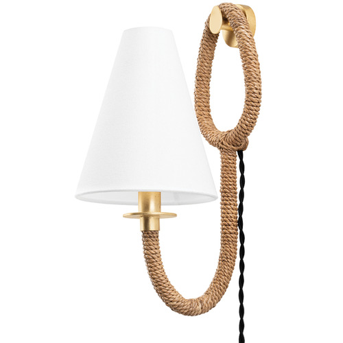 Troy Lighting Deaver Vintage Gold Leaf & Abaca Rope LED Plug and Cord Wall Lamp