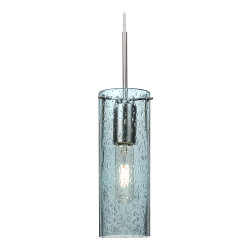 Blue Seeded Glass Mini-Pendant Light Satin Nickel Juni by Besa Lighting