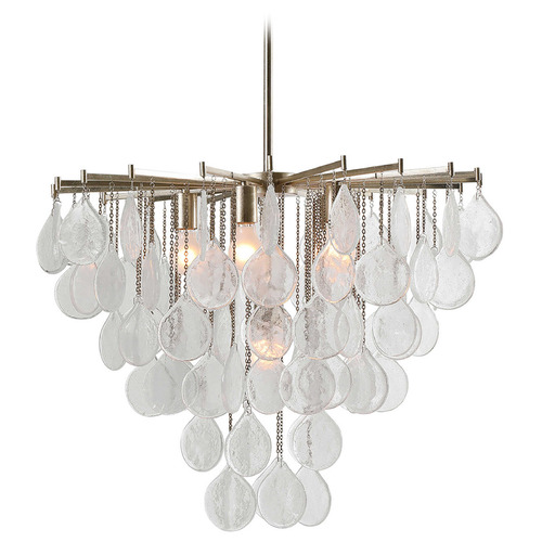 Goccia Antiqued Bright Silver Leaf Pendant Light by Uttermost Lighting