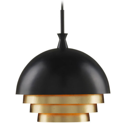 Currey and Company Salviati Black / Gold Leaf Pendant Light with Bowl / Dome Shade
