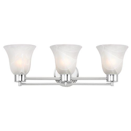 Modern Bathroom Light with Alabaster Glass in Chrome Finish