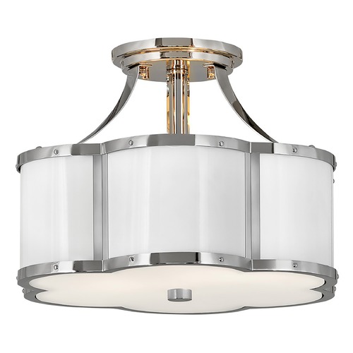 Hinkley Chance Small Semi-Flush Mount in Nickel & White by Hinkley Lighting 4443PN