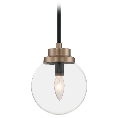 Axis Matte Black & Brass Accents Pendant with Globe Shade by Satco Lighting
