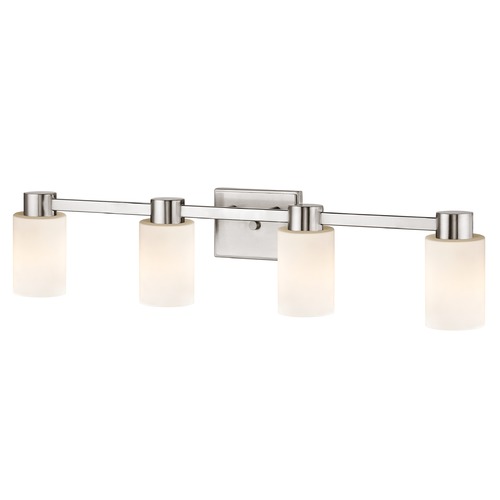 Design Classics Lighting 4-Light White Glass Bathroom Vanity Light Satin Nickel 2104-09 GL1028C
