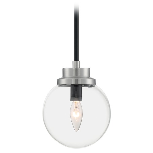 Axis Matte Black & Brushed Nickel Accents Pendant with Globe Shade by Satco Lighting