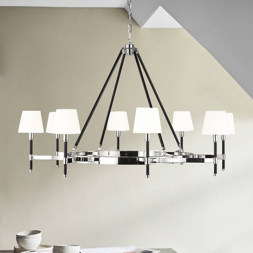 Visual Comfort Studio Collection Lauren Ralph Lauren Katie 48-Inch Polished Nickel & Black Leather Chandelier LC1018PN