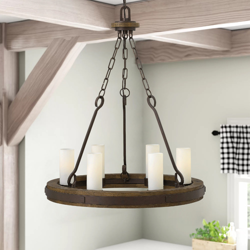 Fredrick Ramond Cabot 24-Inch Wide Chandelier in Rustic Iron & Vintage Walnut by Fredrick Ramond FR48435IRN