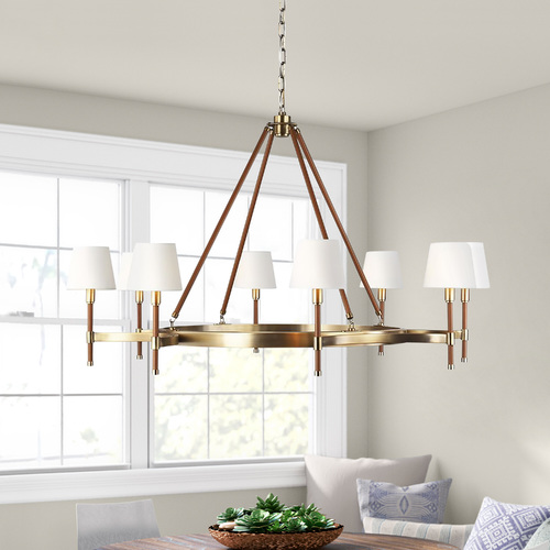 Visual Comfort Studio Collection Lauren Ralph Lauren Katie Time Worn Brass & Saddle Leather Chandelier by Visual Comfort Studio LC1018TWB