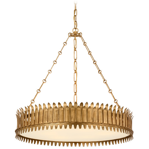 Visual Comfort Signature Collection Leslie Gilded Iron LED Pendant Light with Drum Shade