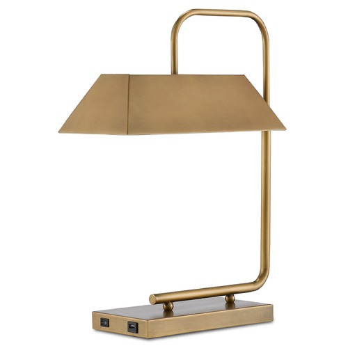 Currey and Company Lighting Currey and Company Hoxton Light Antique Brass Table Lamp with Rectangle Shade 6000-0565