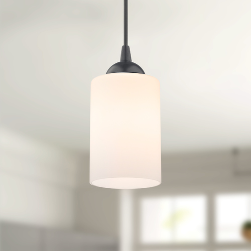 Design Classics Lighting Contemporary Mini-Pendant Light with White Cylinder Glass 582-07  GL1028C
