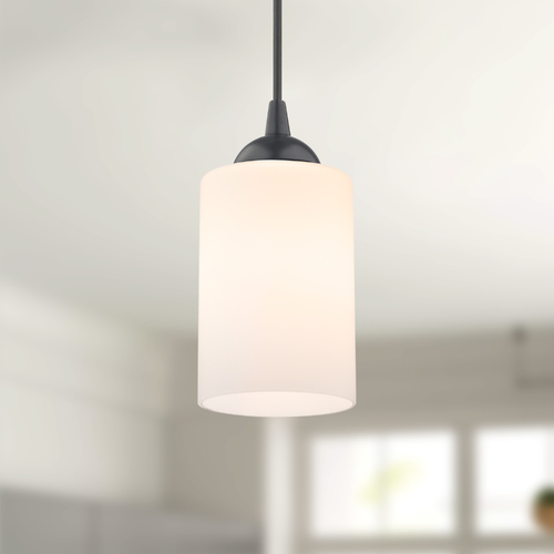 Contemporary Mini-Pendant Light with White Cylinder Glass