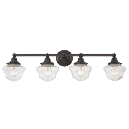 Design Classics Lighting Clear Glass Schoolhouse Bathroom Light Bronze 4 Light 31.625 Inch Length WC4-220 GC6-CL