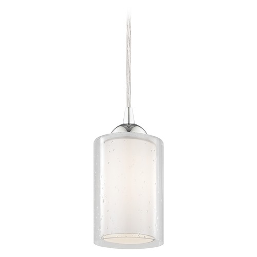 Design Classics Lighting Gala Mini Pendant in Chrome with Frosted and Seeded Cylinder Glass 582-26 GL1061 GL1041C