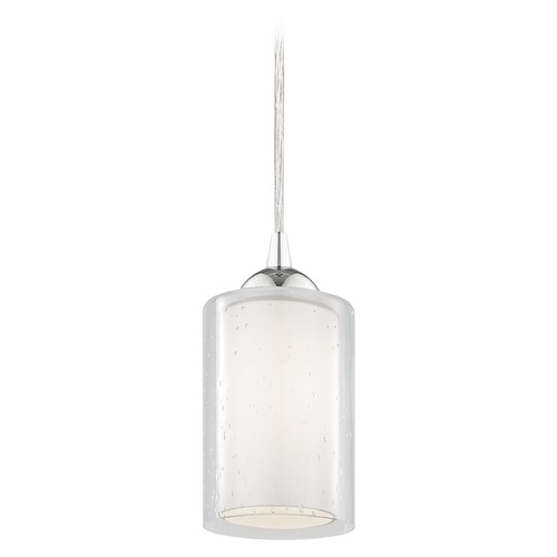 Gala Mini Pendant in Chrome with Frosted and Seeded Cylinder Glass