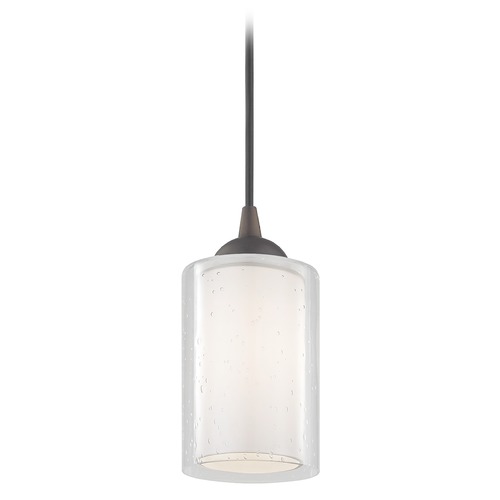 Design Classics Lighting Gala Mini Pendant in Bronze with Frosted and Seeded Cylinder Glass 582-220 GL1061 GL1041C