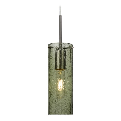 Green Seeded Glass Mini-Pendant Light Satin Nickel Juni by Besa Lighting