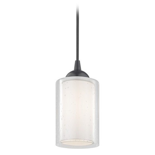 Design Classics Gala Fuse Matte Black Cord Hung Mini-Pendant with Double Glass Shade