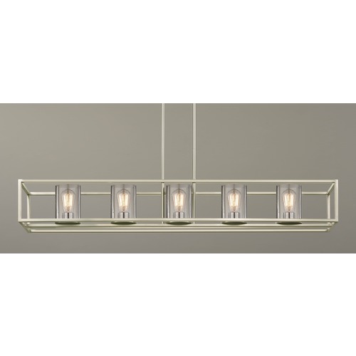 Seeded Glass Linear Chandelier Satin Nickel 5 Lt