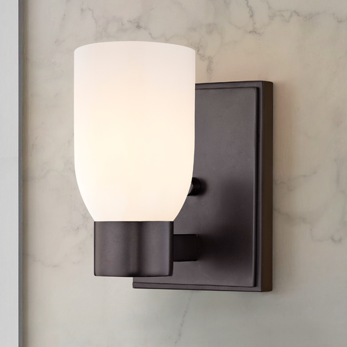 Satin White Glass Sconce Bronze