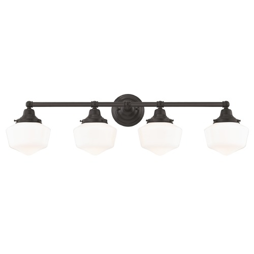 Design Classics Lighting Schoolhouse Bathroom Light Bronze White Opal Glass 4 Light 31.625 Inch Length WC4-220 GF6