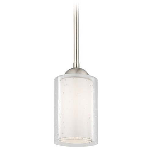 Gala Mini Pendant in Satin Nickel with Frosted and Seeded Glass