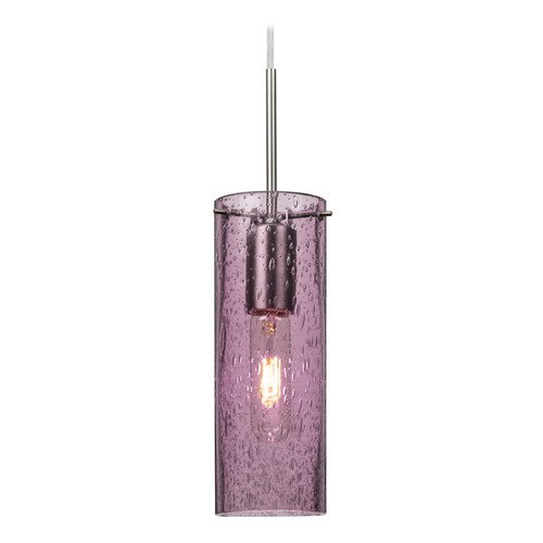 Purple Seeded Glass Mini-Pendant Light Satin Nickel Juni by Besa Lighting