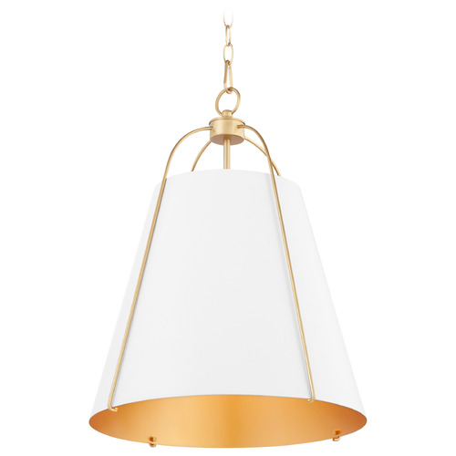 Quorum Lighting Jamie Studio White & Aged Brass Pendant with by Quorum Lighting 861-3-0880