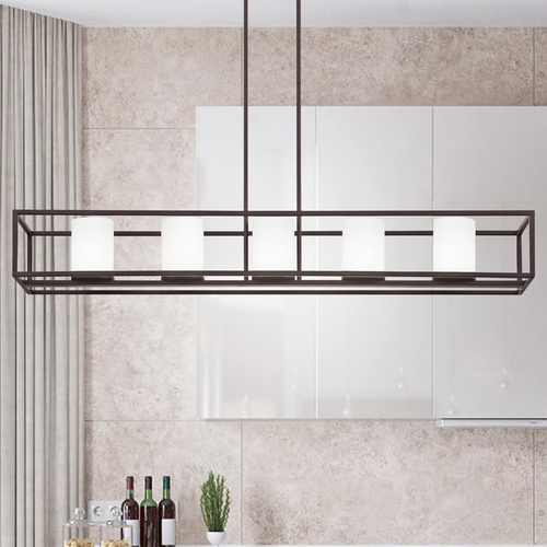 Design Classics Lighting Bronze Linear Chandelier with Cylindrical Shade 1699-220 GL1028C