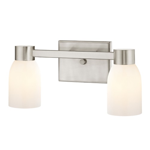 2-Light White Glass Bathroom Vanity Light Satin Nickel