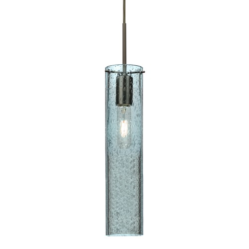 Blue Seeded Glass Mini-Pendant Light Bronze Juni by Besa Lighting