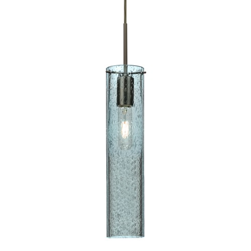 Besa Lighting Blue Seeded Glass Mini-Pendant Light Bronze Juni by Besa Lighting 1JT-JUNI16BL-BR