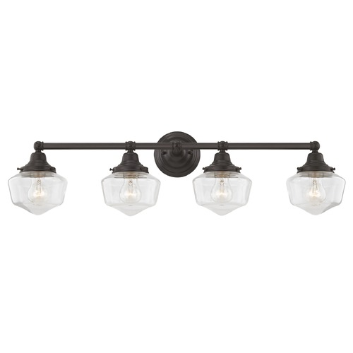 Design Classics Lighting Clear Glass Schoolhouse Bathroom Light Bronze 4 Light 31.625 Inch Length WC4-220 GF6-CL