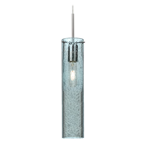 Blue Seeded Glass Mini-Pendant Light Satin Nickel Juni by Besa Lighting
