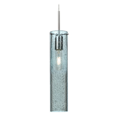 Besa Lighting Blue Seeded Glass Mini-Pendant Light Satin Nickel Juni by Besa Lighting 1JT-JUNI16BL-SN